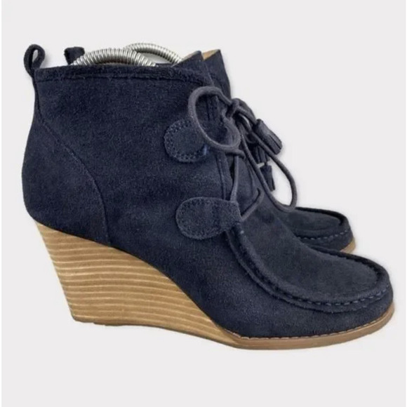 Lucky Brand YANEY Booties Leather Suede Wedge Ankle Womens Lace Up 8 - Picture 1 of 5